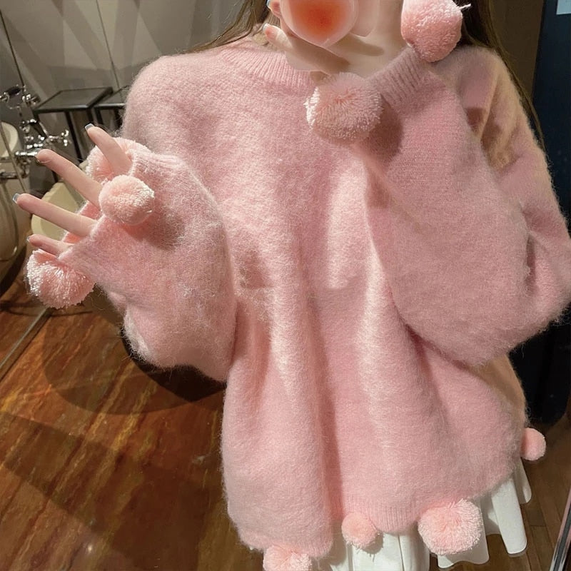 O-Neck Long Sleeve Acrylic Loose Sweater