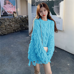 O-Neck Long Sleeve Mid-Length Pullovers Sweater