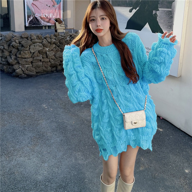 O-Neck Long Sleeve Mid-Length Pullovers Sweater