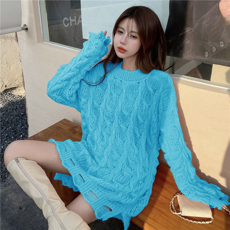 O-Neck Long Sleeve Mid-Length Pullovers Sweater
