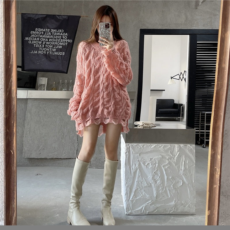 O-Neck Long Sleeve Mid-Length Pullovers Sweater