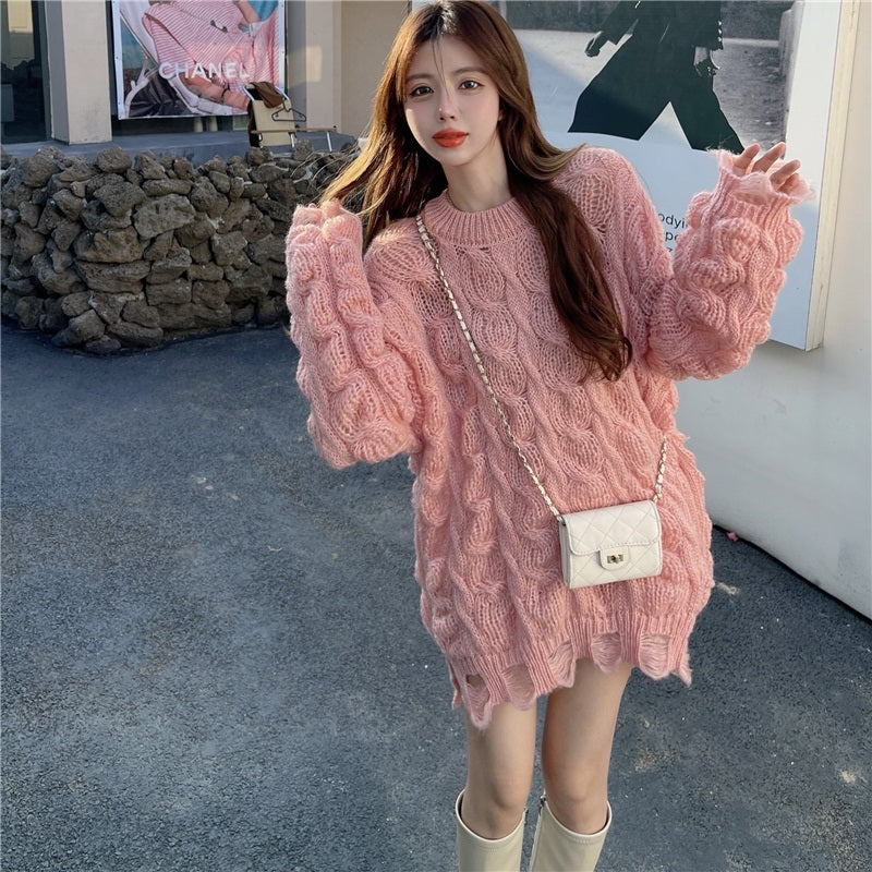 O-Neck Long Sleeve Mid-Length Pullovers Sweater