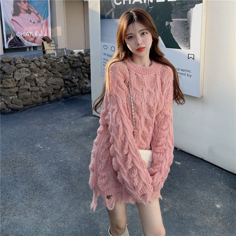 O-Neck Long Sleeve Mid-Length Pullovers Sweater
