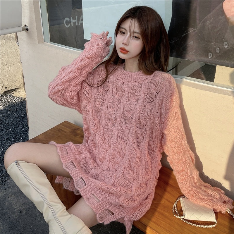 O-Neck Long Sleeve Mid-Length Pullovers Sweater