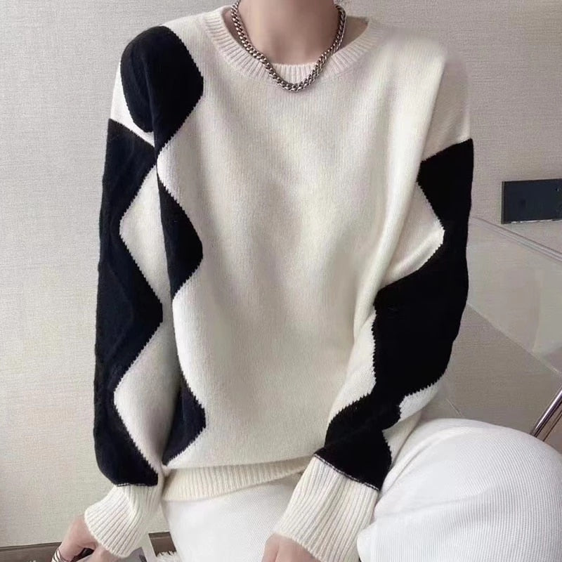O-Neck Long Sleeve Striped Loose Sweater