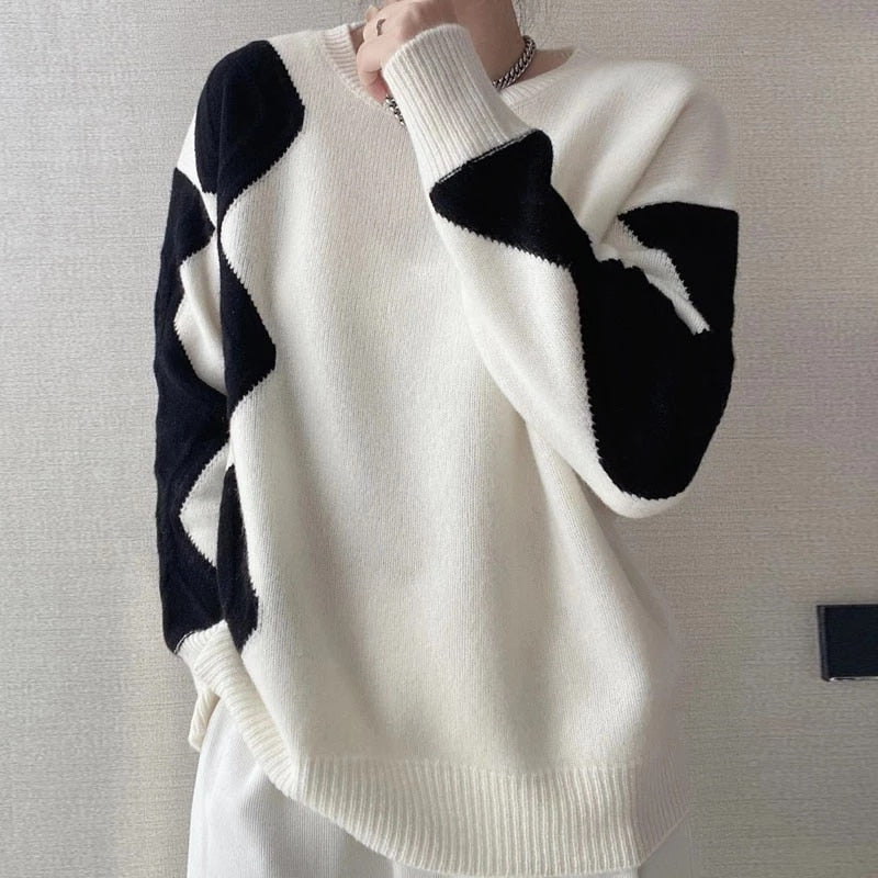 O-Neck Long Sleeve Striped Loose Sweater