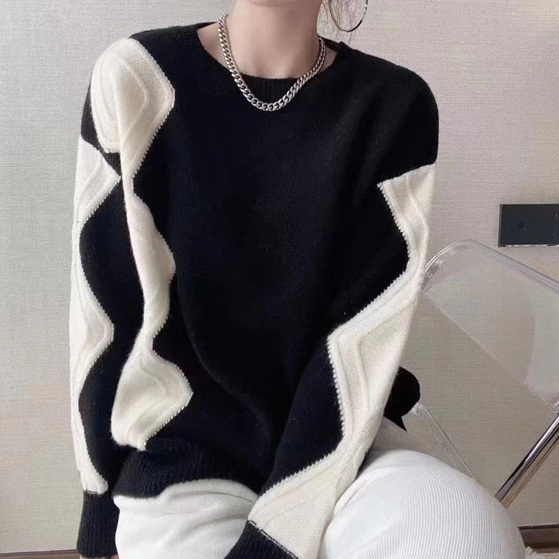 O-Neck Long Sleeve Striped Loose Sweater