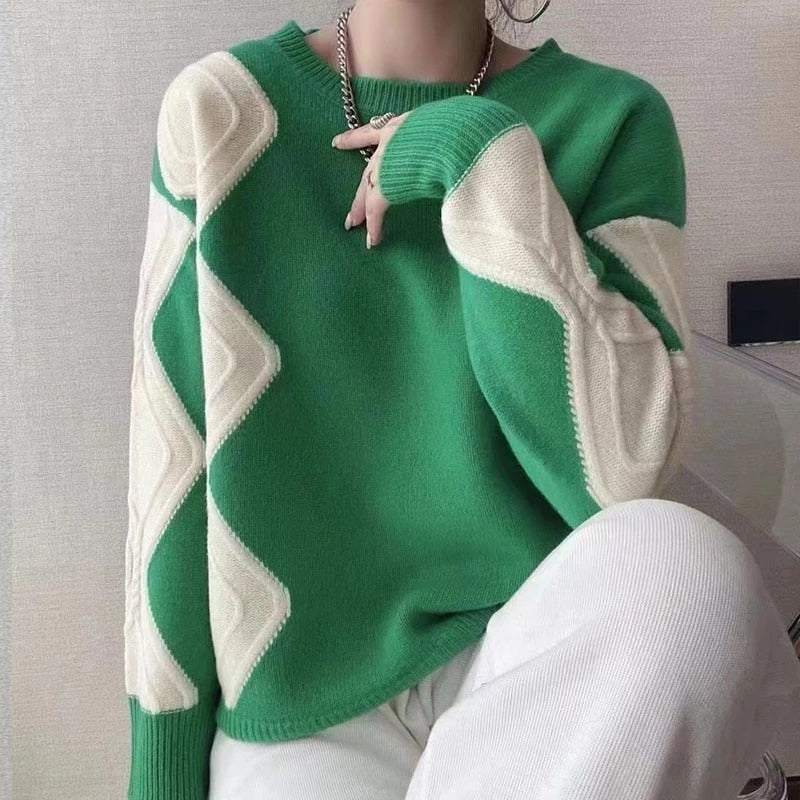 O-Neck Long Sleeve Striped Loose Sweater