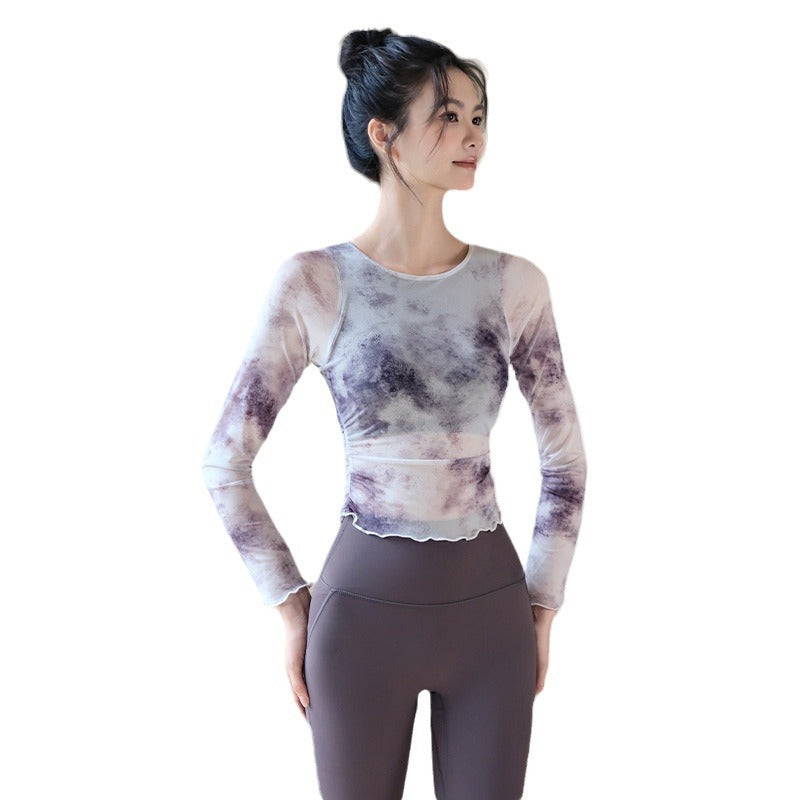 Gradient Mesh Faux Two-Piece Yoga Top
