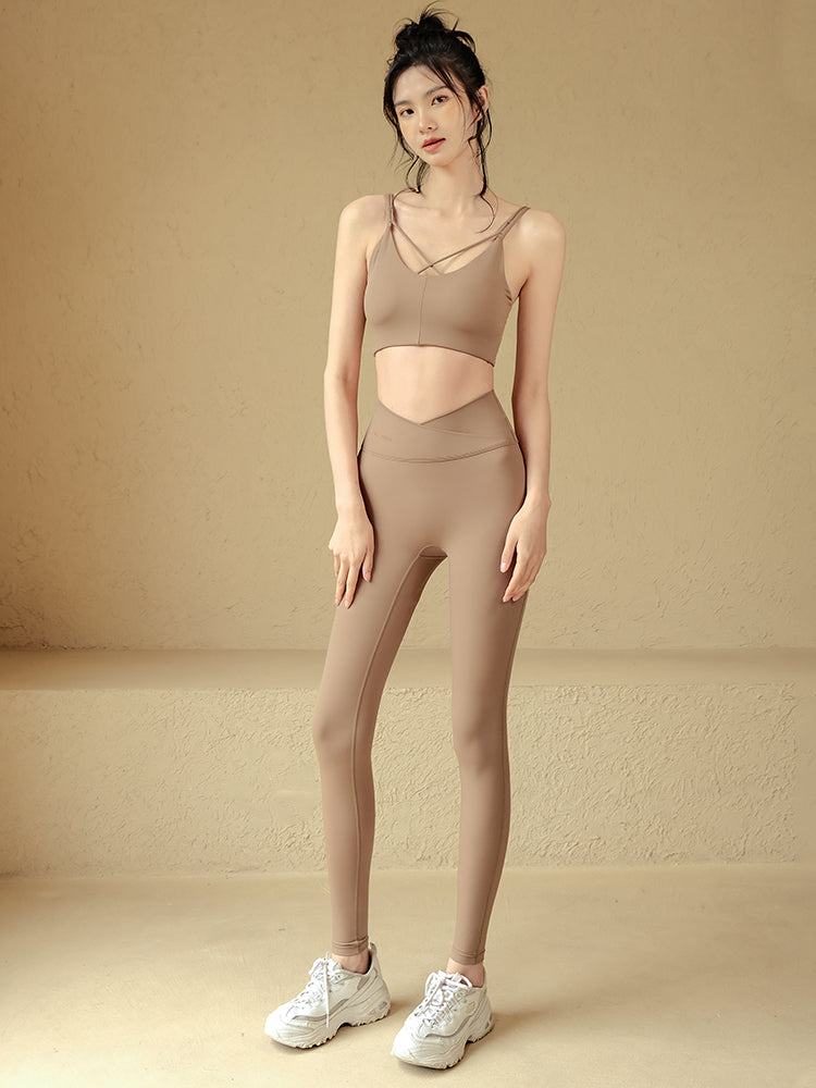 High waist hip lifting nude yoga skinny trousers