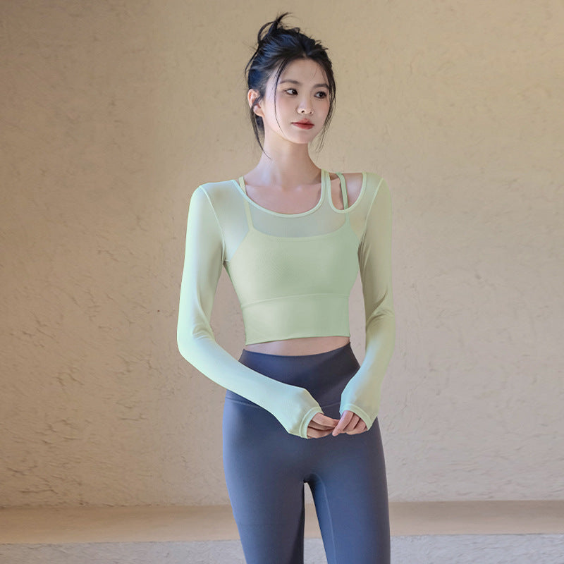 Mesh faux two-piece sports top