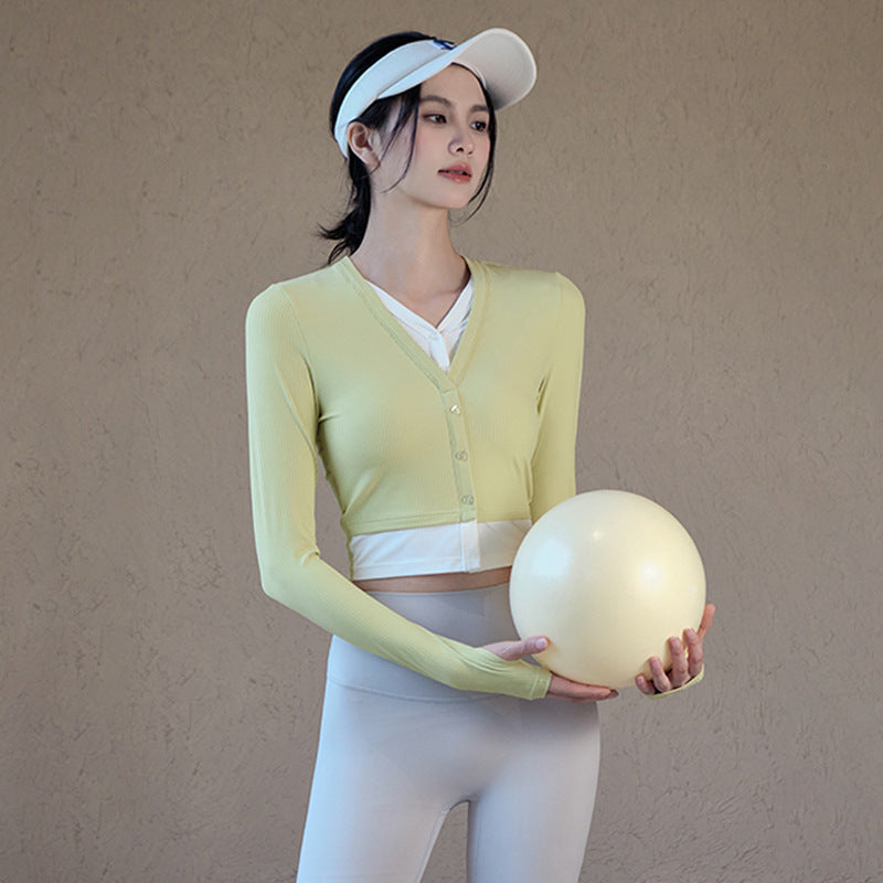 Fitted slimming faux two-piece long-sleeve