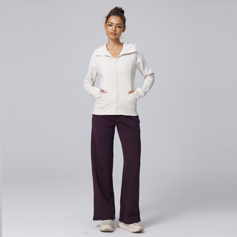 Autumn and winter new fleece hooded sports fitness long-sleeved jacket