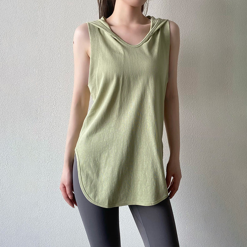 Sleeveless hooded sports vest cover-up