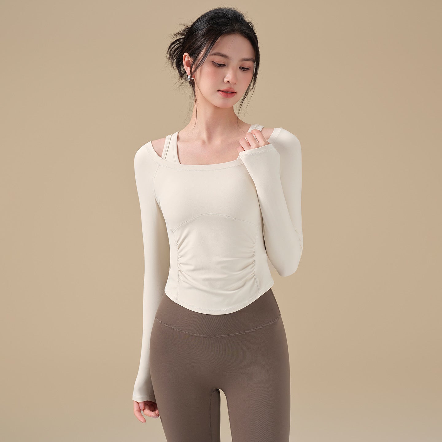 Autumn and winter nude slimming yoga clothes tops fitness T-shirts