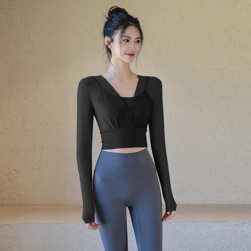 Faux Two-Piece Mesh Yoga Top