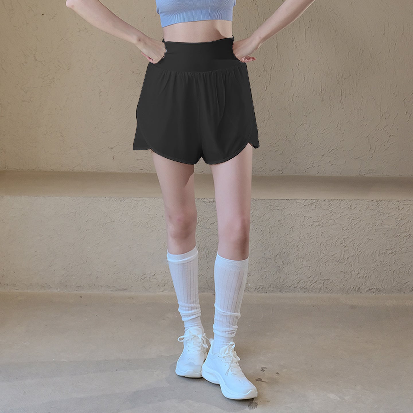 High-waisted, Anti-walking running training fitness sports breathable three-point pants