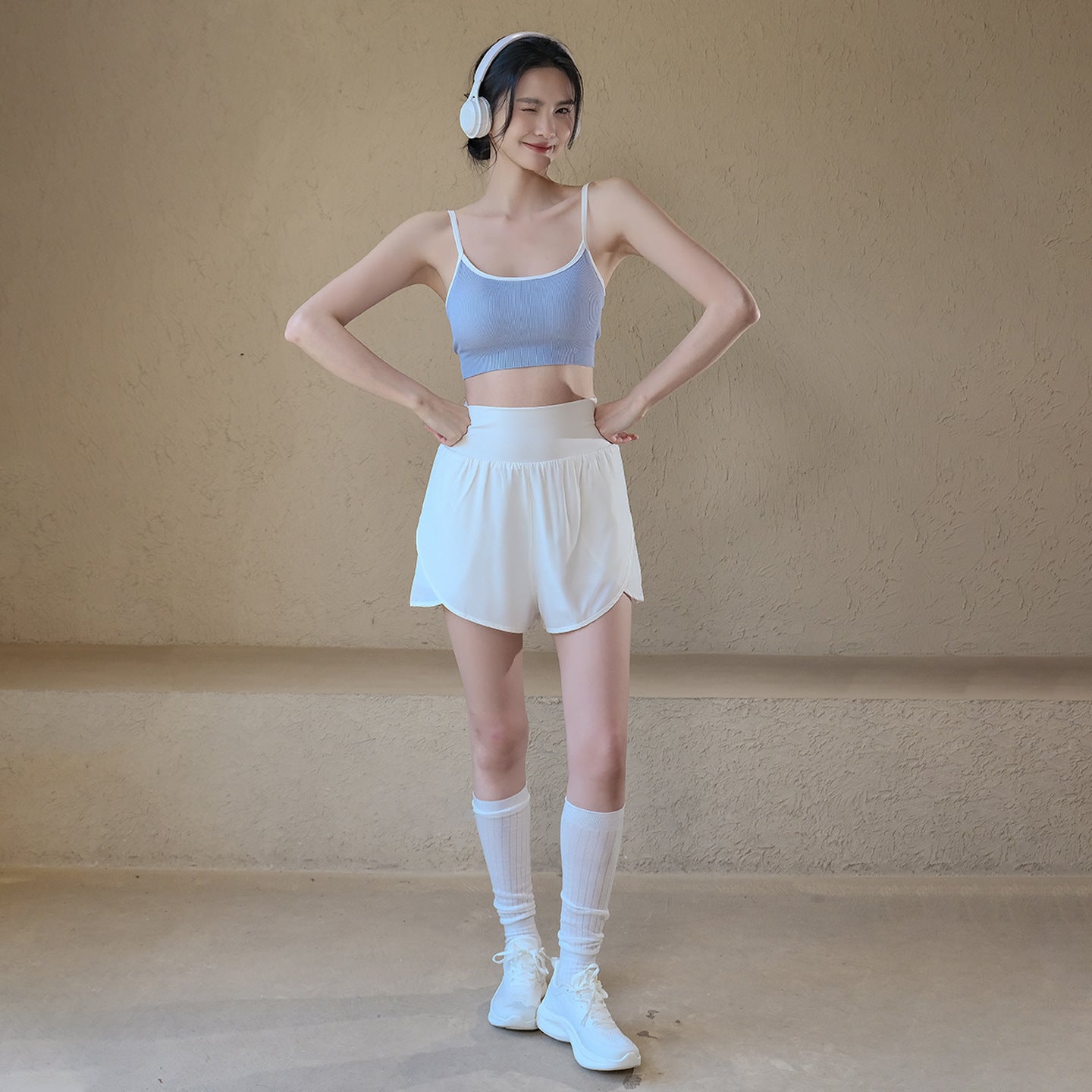 High-waisted, Anti-walking running training fitness sports breathable three-point pants