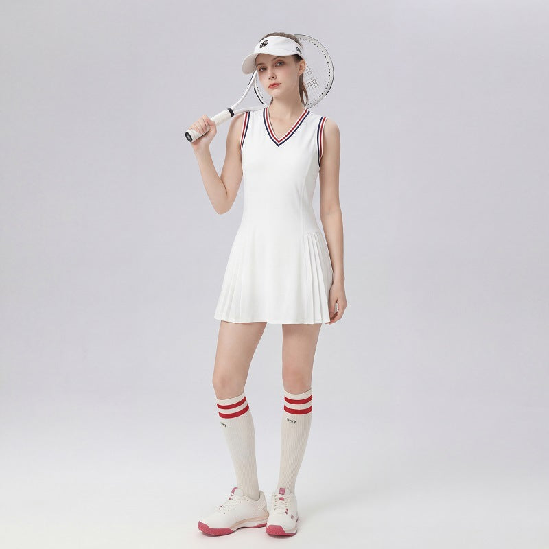 White V-neck quick-drying breathable tennis dress set