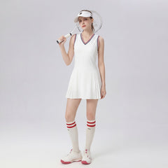 White V-neck quick-drying breathable tennis dress set