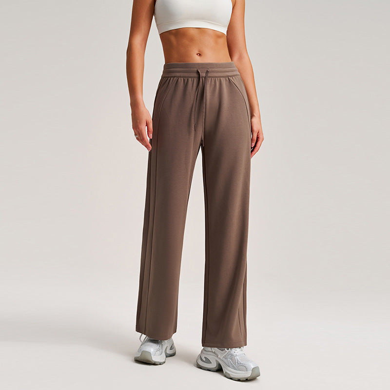 Drawstring straight high-rise versatile loose casual wide-leg pants