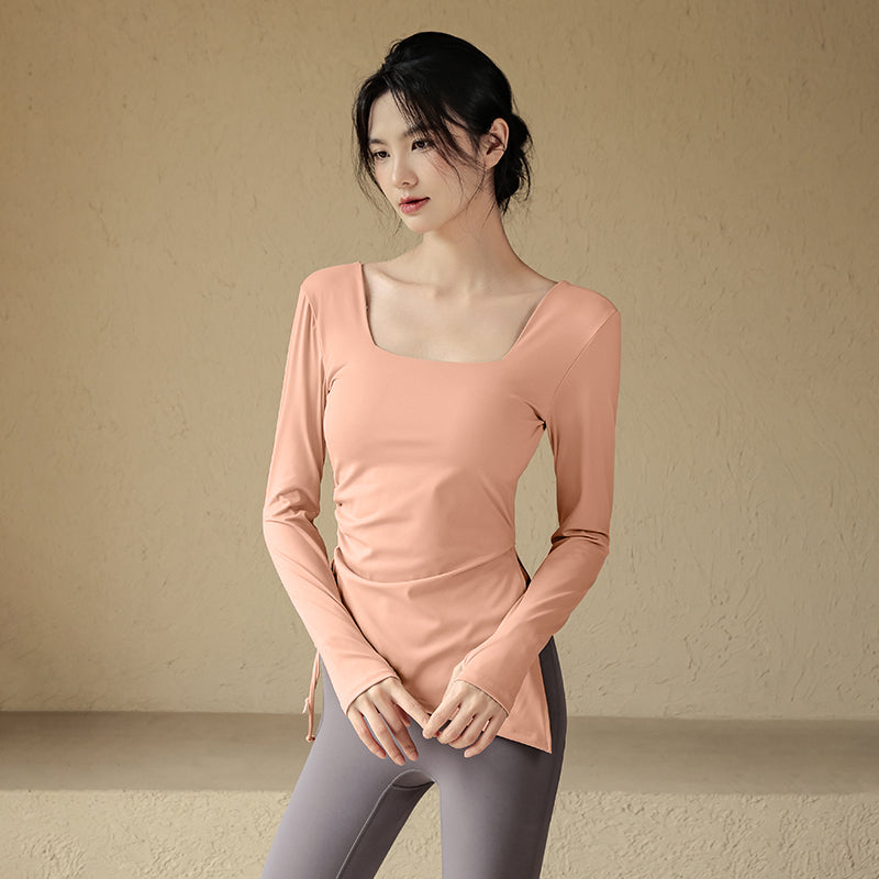 Drawstring yoga long sleeves with chest pads