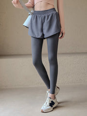 Fake two piece high waisted leggings