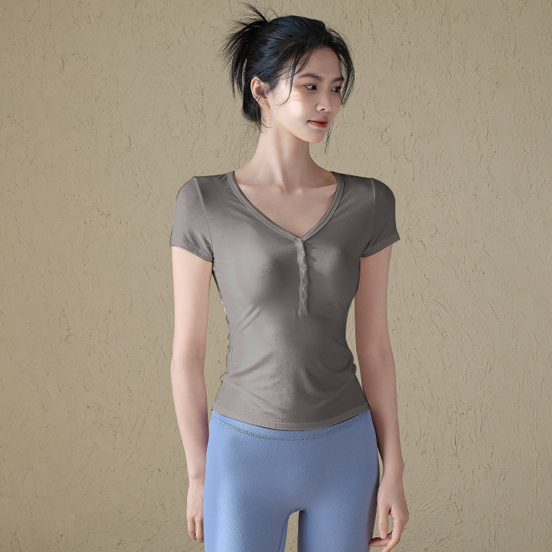 Slim and versatile button-down sports T-shirt running training short sleeves