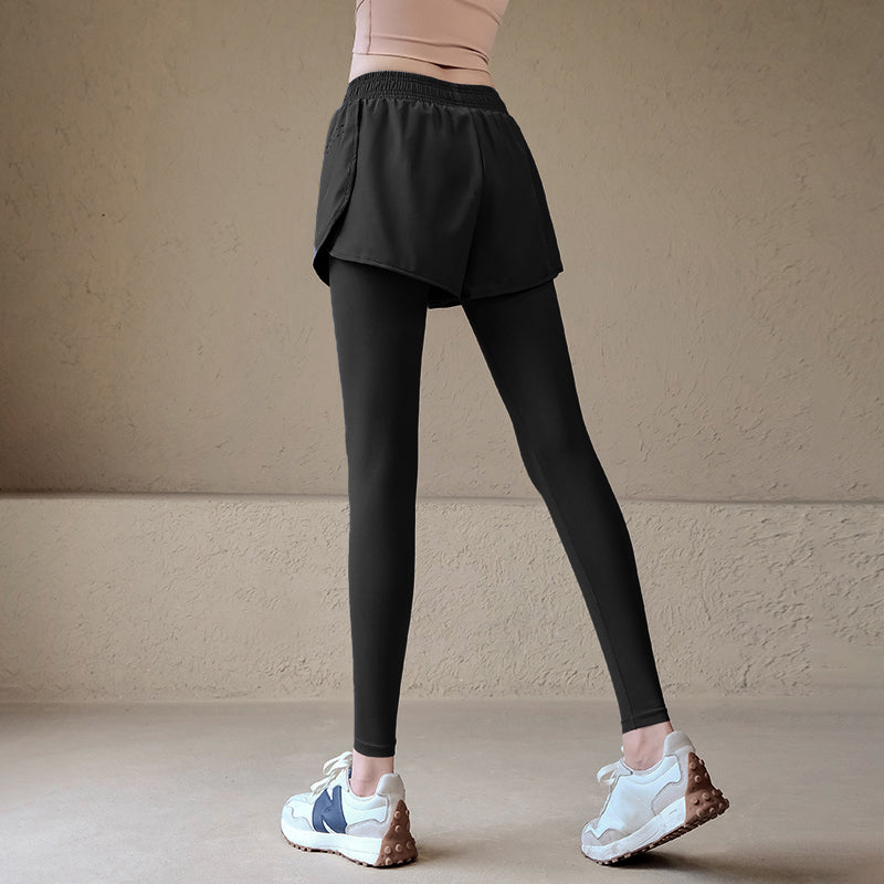 Fake two piece high waisted leggings