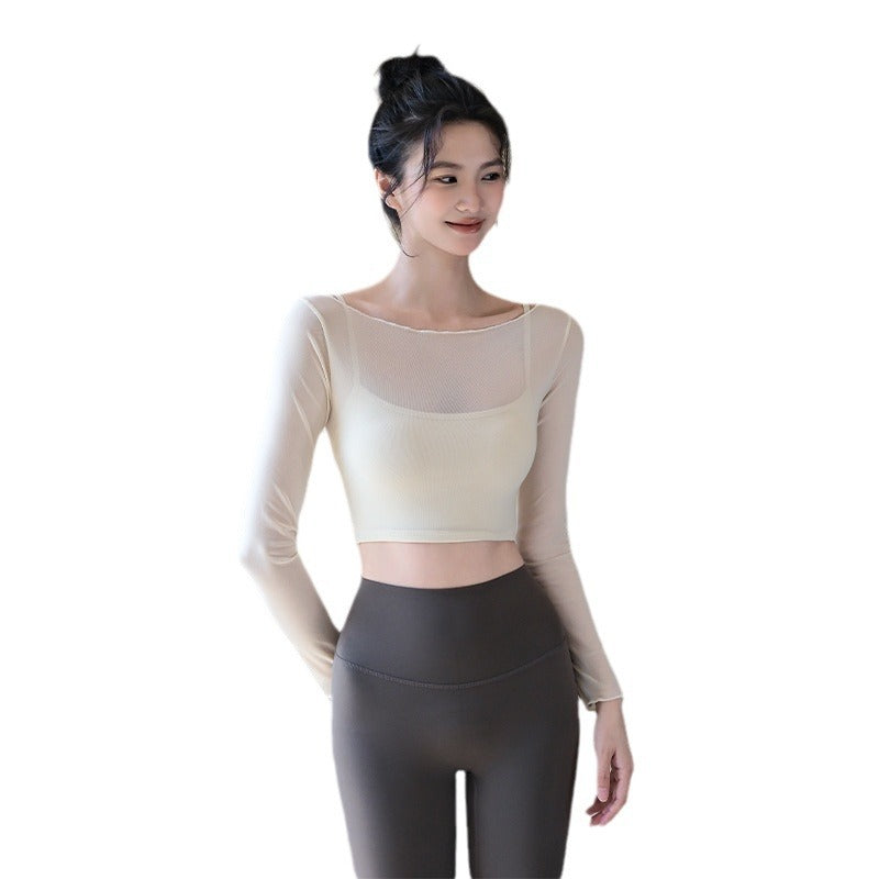 Fake two-piece mesh sports T-shirt