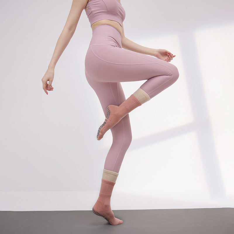 Contrast double-layer tummy control non-slip crew socks