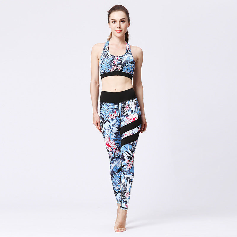 Fashion printed beautiful back bra leggings quick-drying sports fitness set