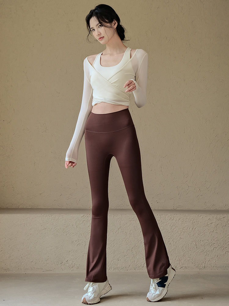 Fashionable peach hip flared pants