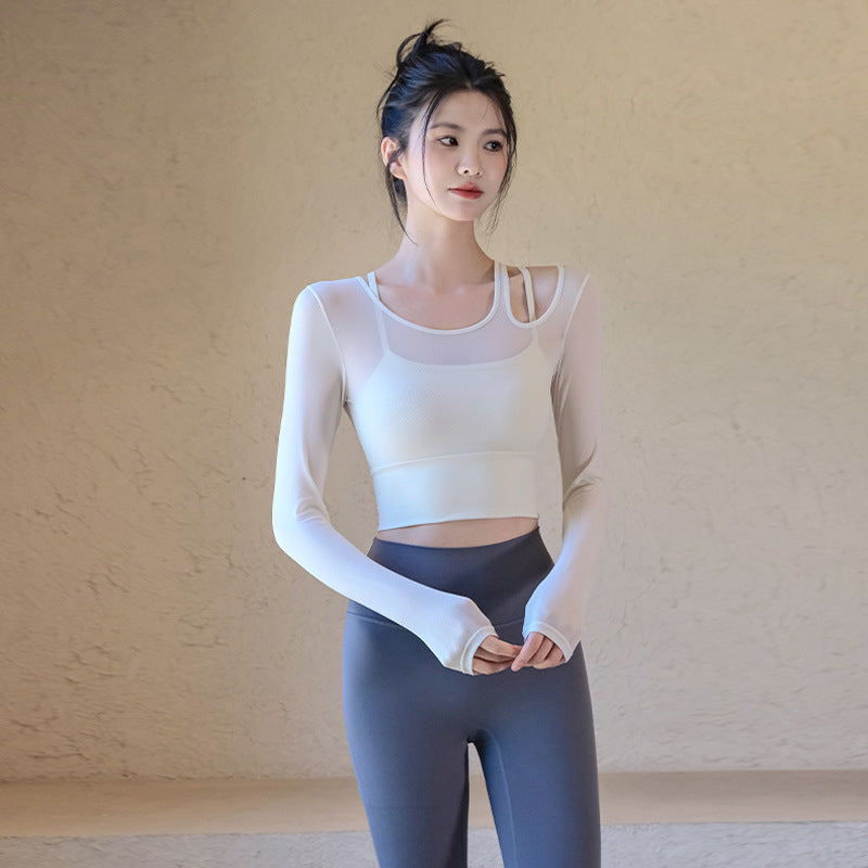 Mesh faux two-piece sports top