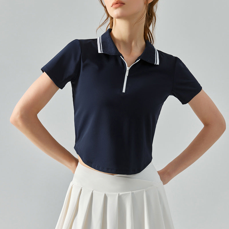 Half-zip lapels, Loose nude, Slim, Breathable, Sporty short sleeves