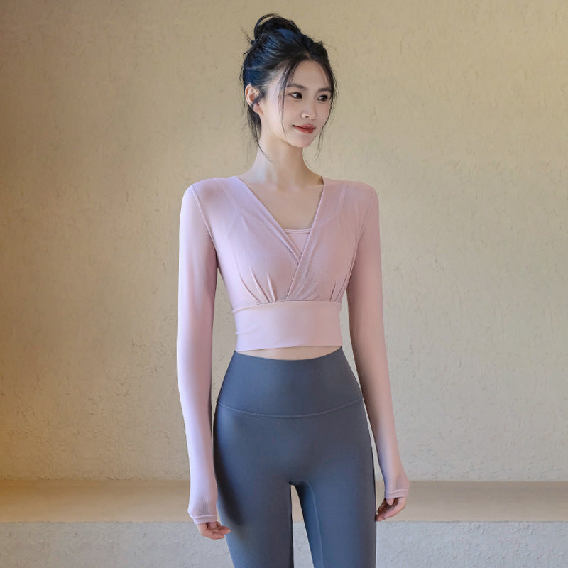Faux Two-Piece Mesh Yoga Top
