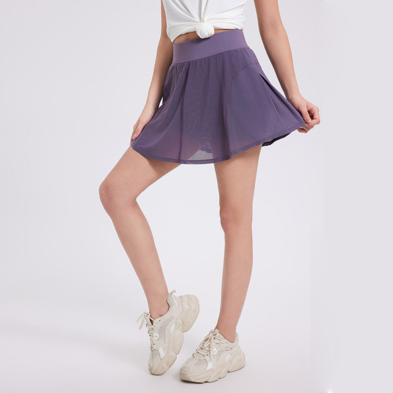 Ballet style mesh high-waisted anti-walking tennis badminton skirt