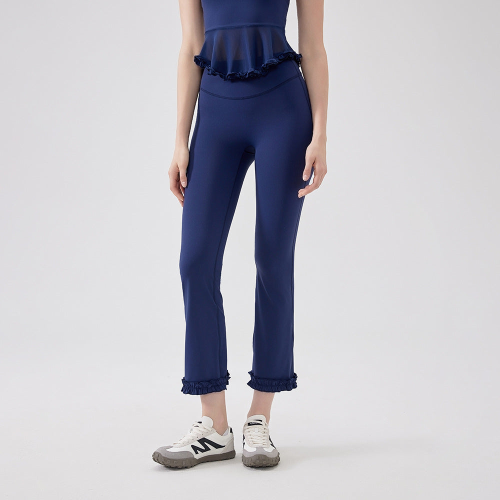 High-waisted lace slim slim hip lifting sports cropped pants