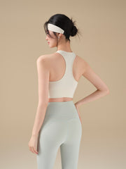 Color-block Criss-cross Hem Racerback Sports Bra/Tank Top