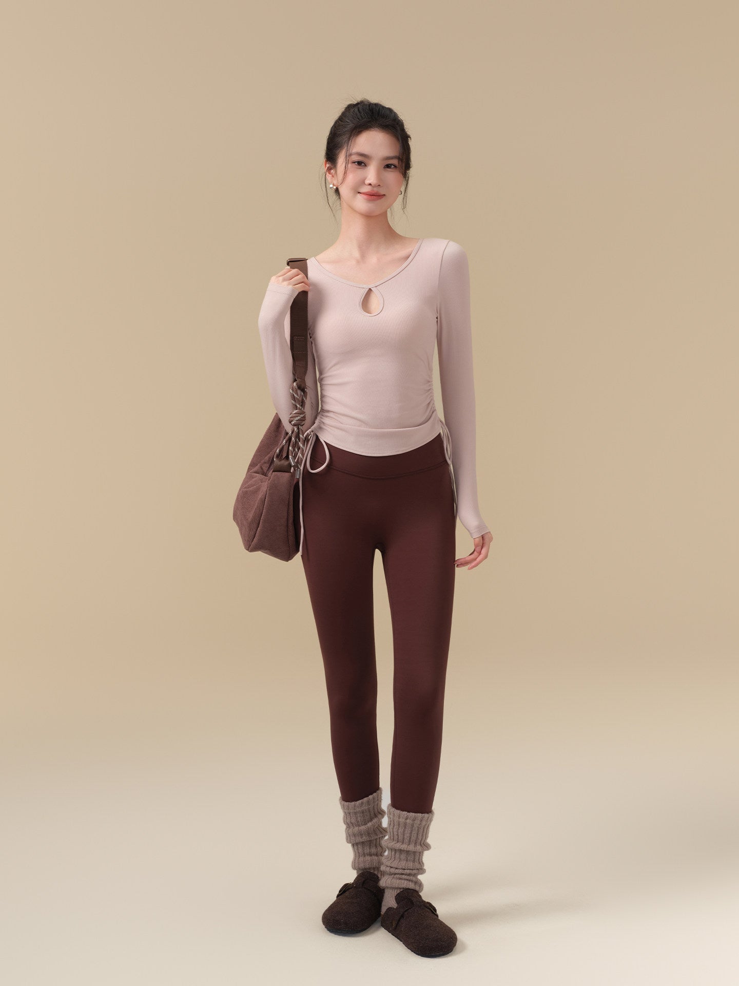 Fall and winter high-end drawstring pleated sports long sleeves