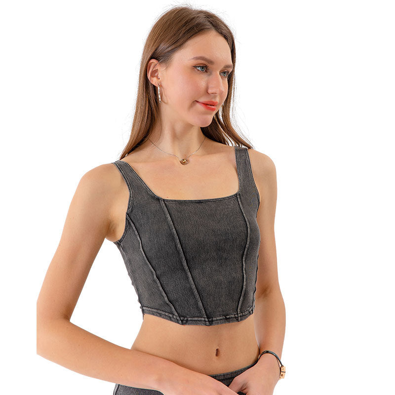 Imitation denim U-shaped stretch shows thin and quick-drying beautiful back