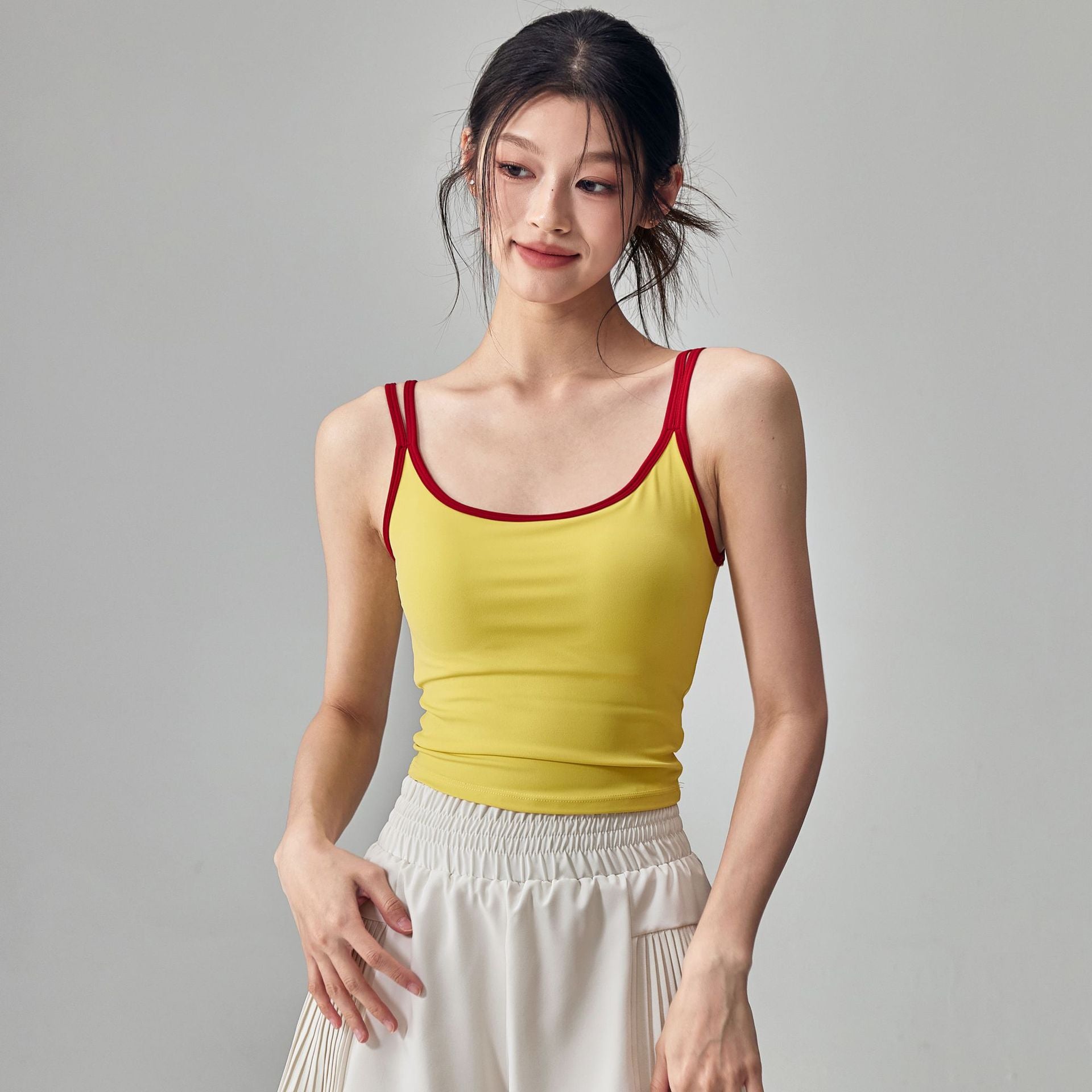 Contrasting double strap slimming sports fitness back bra
