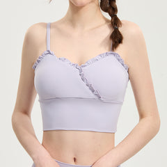 Ruffled shock-absorbing running sports bra