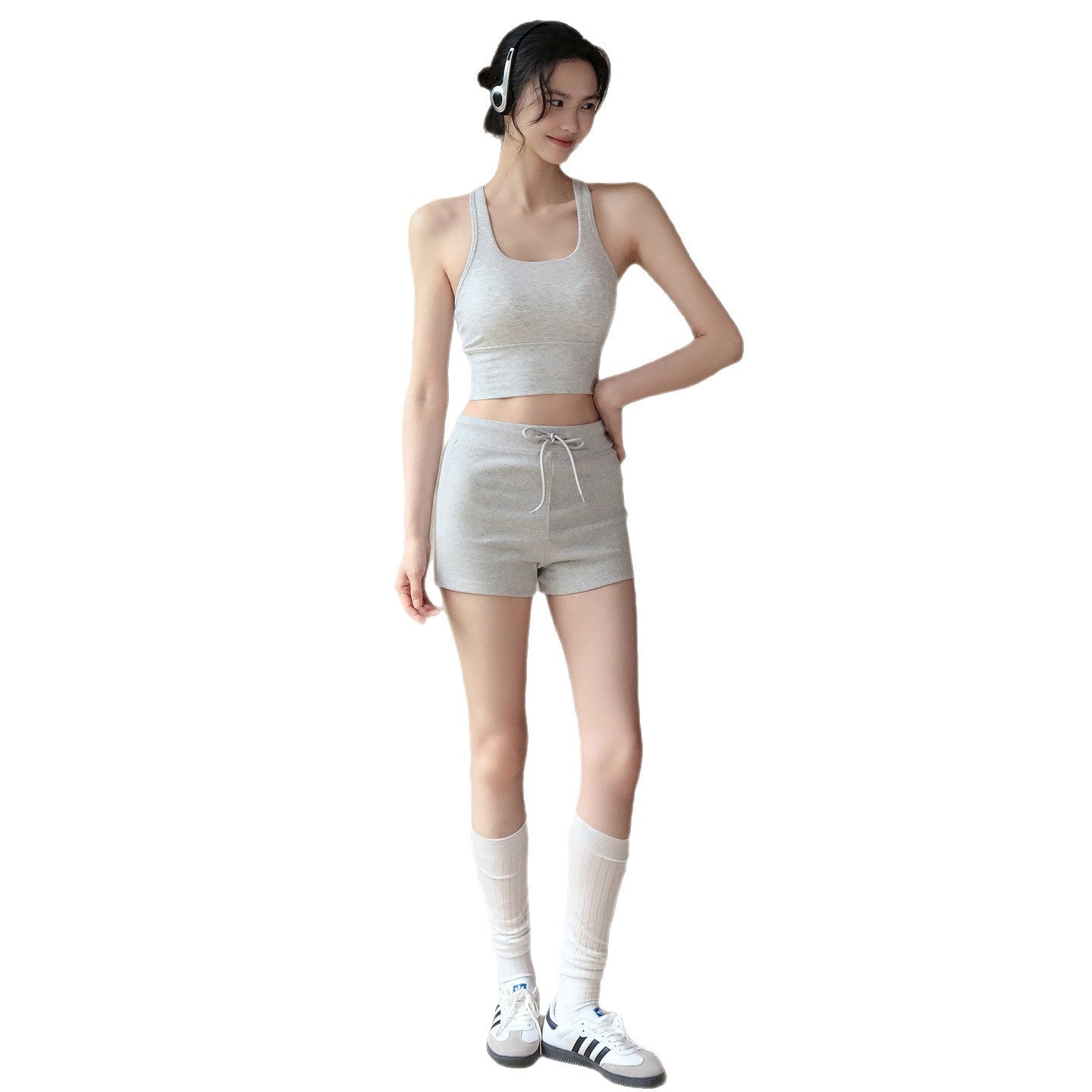 Nude, Breathable, Drawstring running training three-point pants