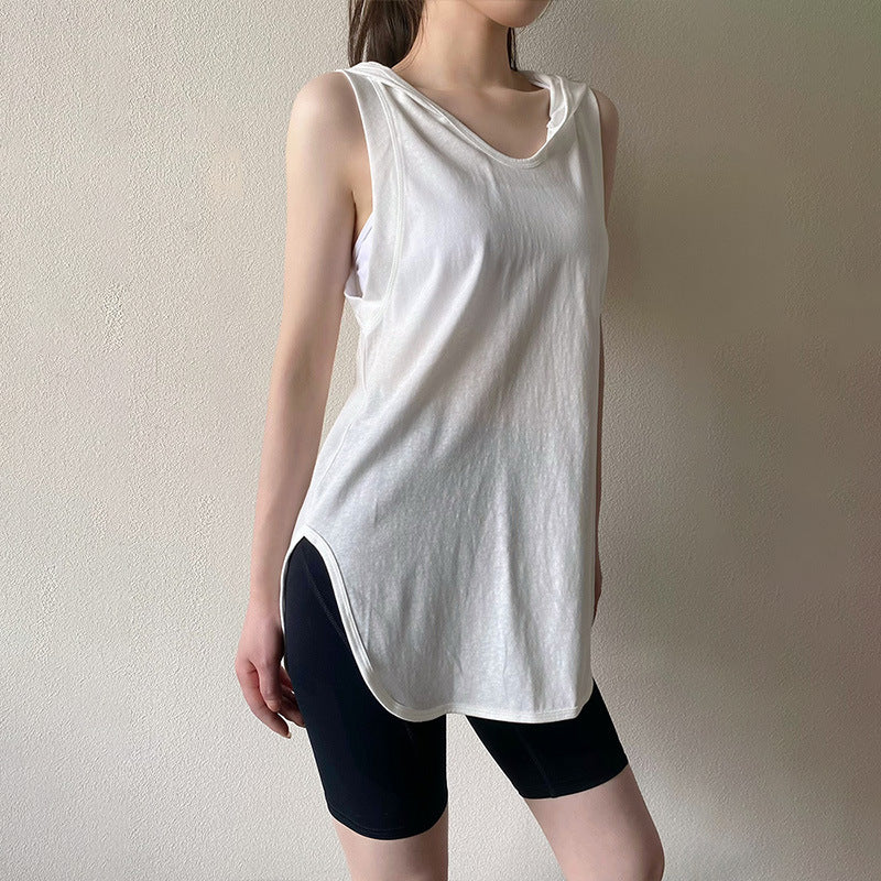 Sleeveless hooded sports vest cover-up
