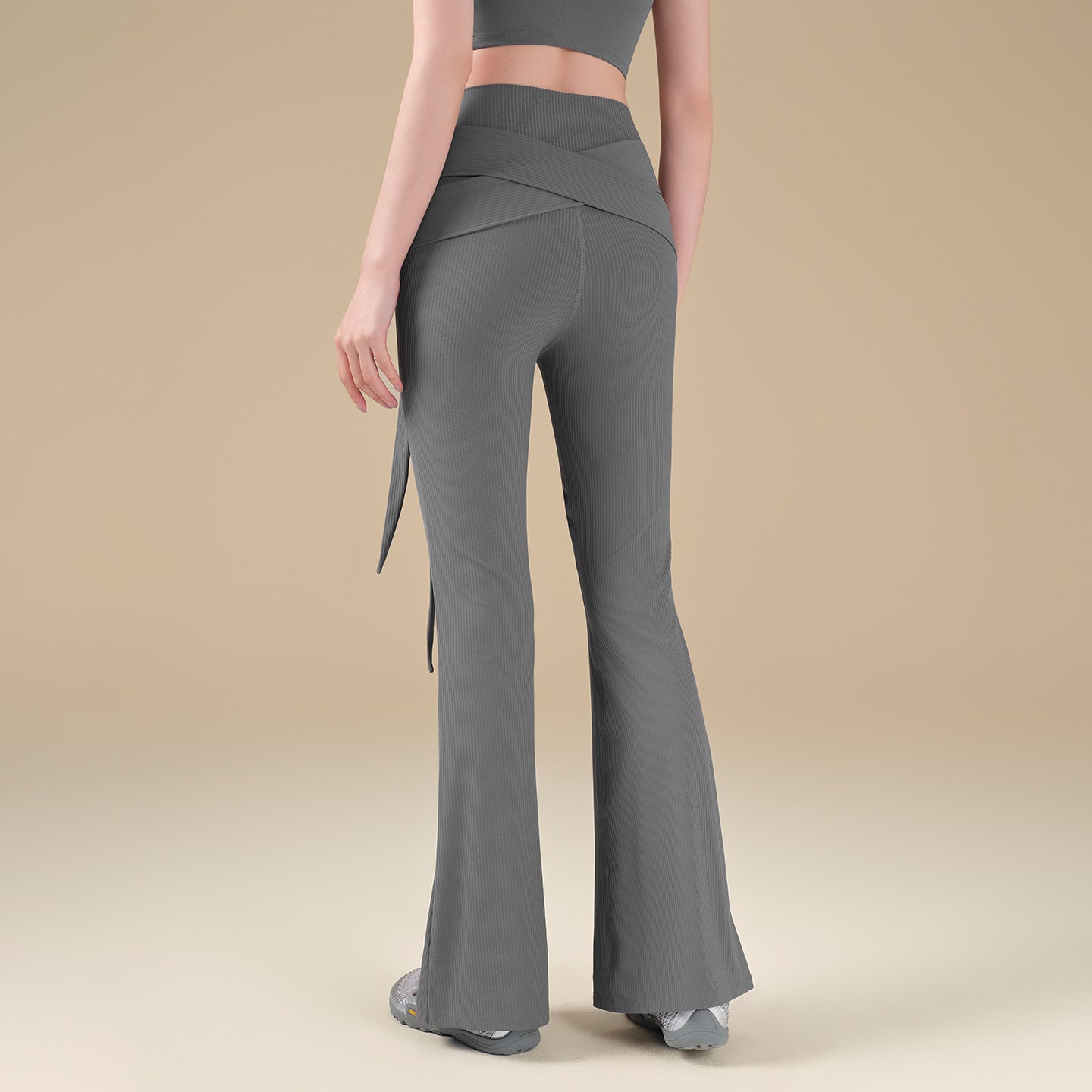 New high-elastic threaded bootcut pants personalized strap Pilates gym pants