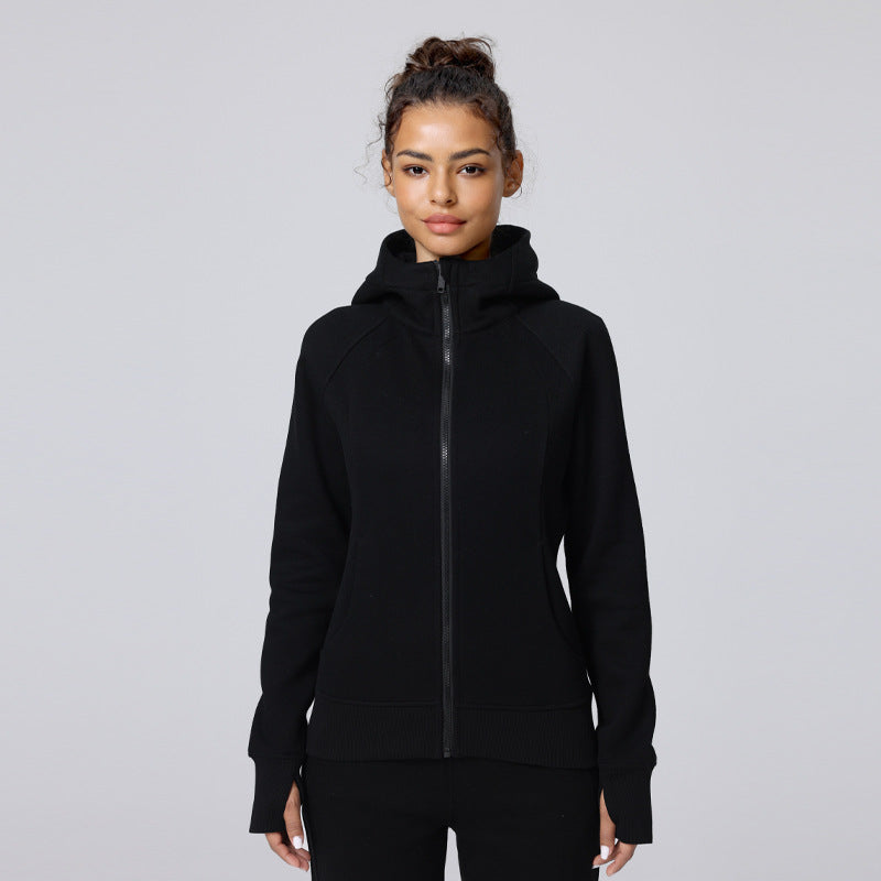 Autumn and winter new fleece hooded sports fitness long-sleeved jacket