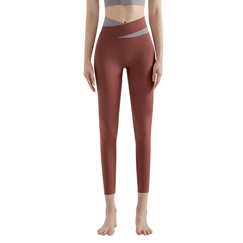 Color-blocked cross-waisted leggings