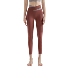 Color-blocked cross-waisted leggings