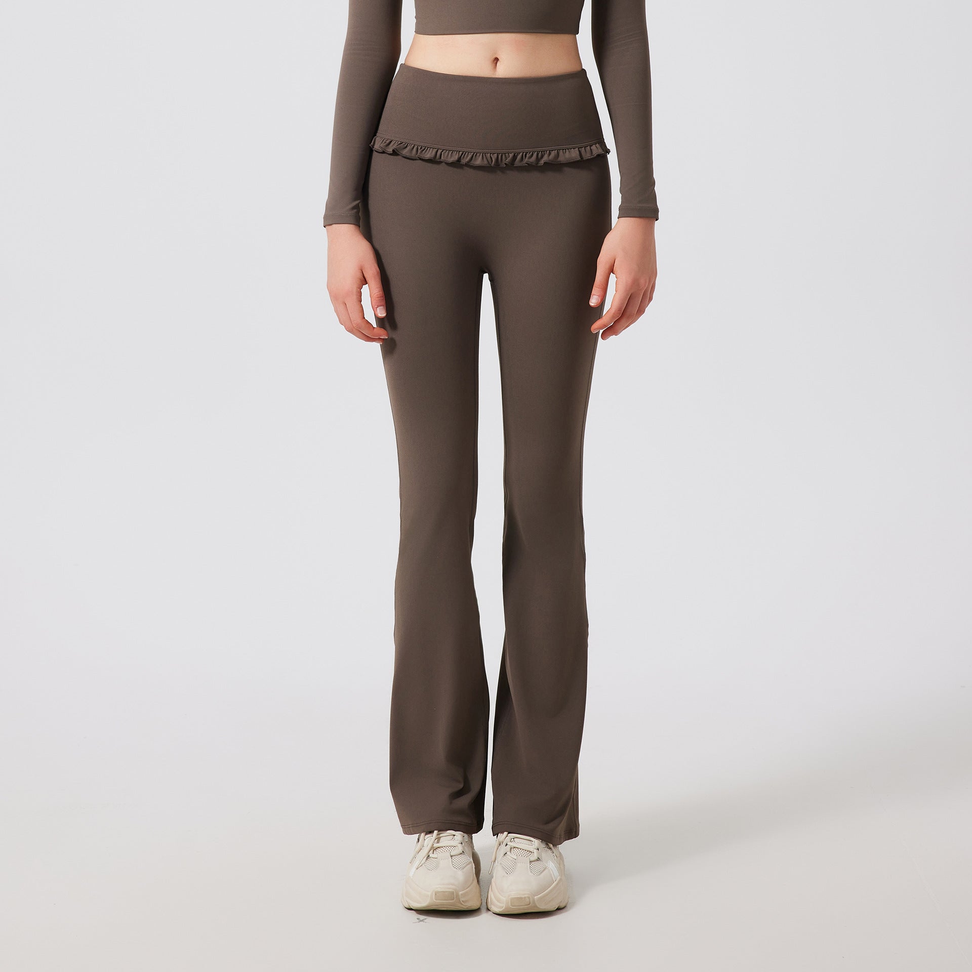 Ruffled slightly flared high-waisted slim slim breathable sports fitness pants